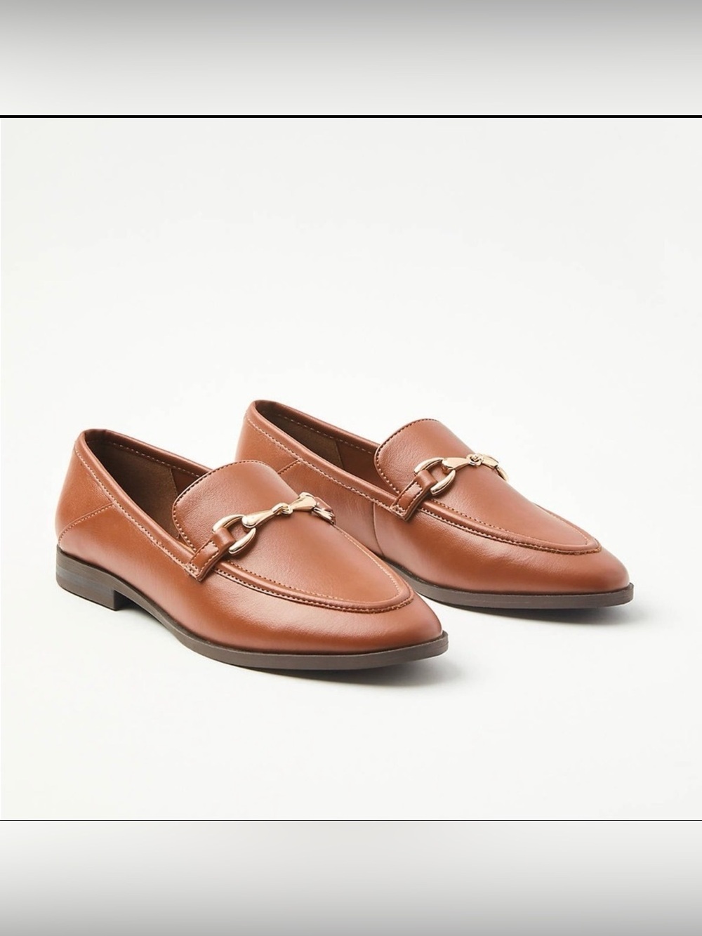 LOFT Horsebit Loafers Cognac Brown Gold Bit Size 6 Vegan Leather Classic Preppy
